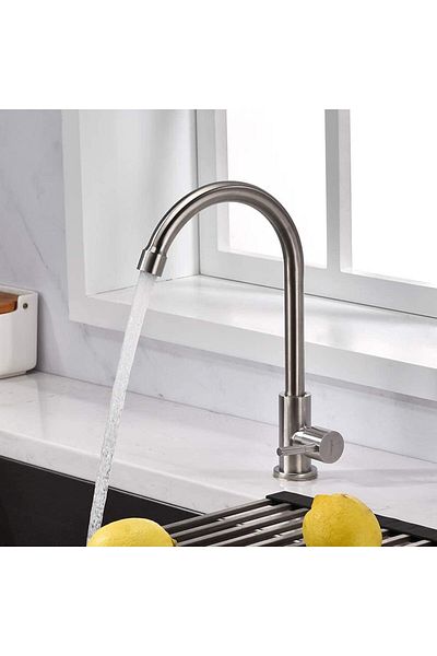 COOYA Kitchen Faucet, Cold Water Only Kitchen Taps, with 360°Swivel High Spout, with One G3/8" Hose