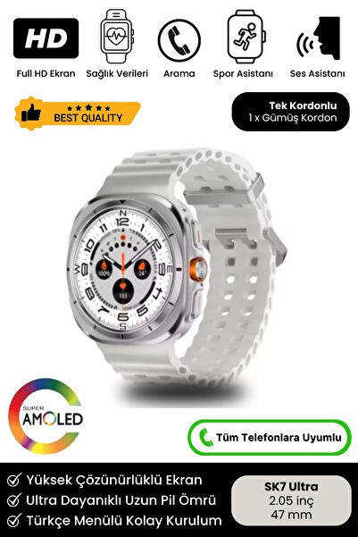 Noriyen Yeni Nesil Premium Amoled Ekran Full Hd Spor Sağlık Sensör Ios Android Uyumlu Sk7 Ultra Akıllı Saat