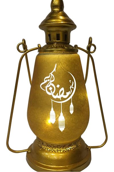 COOYA Eid Decorative Lantern Gold , Wrought Iron Night Light,Ornament Wind Lamp For Home Islamic
