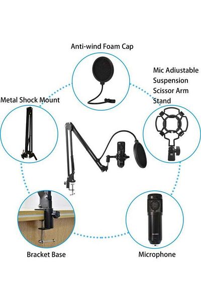 COOYA Professional Condenser Microphone With V8S Live Sound Card And Studio Recording Broadcasting Set