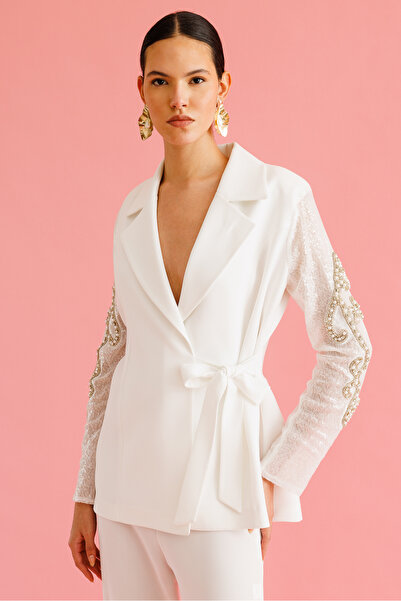 Nefeli İncili Kruvaze Bağlamalı Ceket