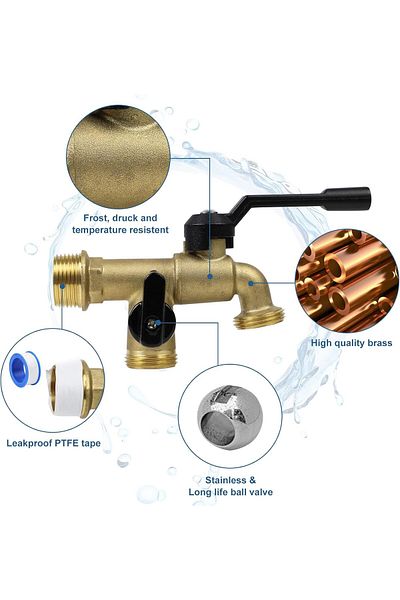 COOYA Double Taps Water Faucet, Frost-Proof Outside Spigot for Home, Balcony, Brass, Hose Connector