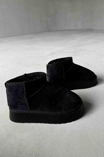 Cappmoda AYK-1001 Μαύρες κοντές μπότες με χοντρή σόλα με γούνα εσωτερικά