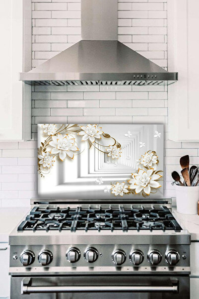 Vosevu واقي خلفي للموقد الزجاجي باللون الأبيض الذهبي، مقاوم للحرارة، مدمج لحم...