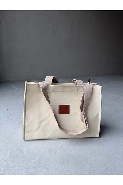 Cappmoda ÇNT-3010 Geantă de umăr cu etichetă de dimensiuni mari de culoare piatră