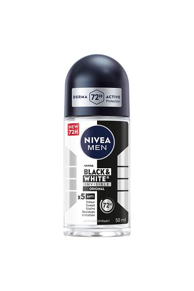 NIVEA مزيل عرق أصلي غير مرئي من MEN Black & White للرجال، رول أون، 50 مل