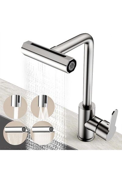 COOYA Waterfall Stainless Steel Spray Sink Tap Mixer, 4 Modes, 360° Rotatable, Hot & Cold Available