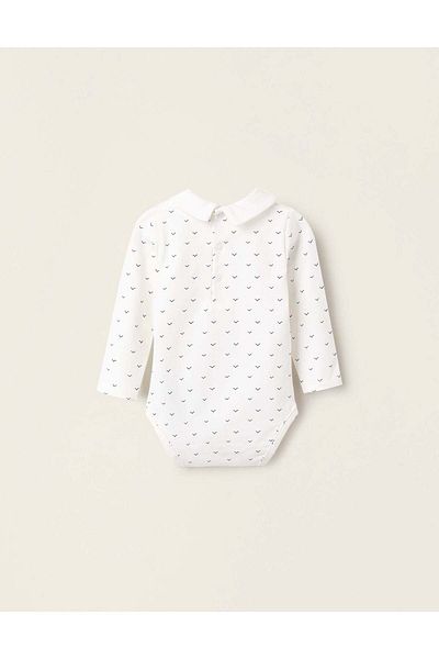 Ziddy Bodysuit with Bird Motif for Newborn Boys, White