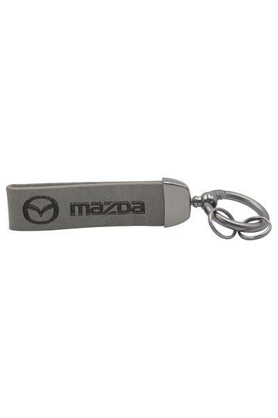Mazda Car Keychain - PU Leather, Gray, Universal Fit