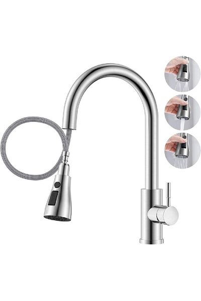 COOYA Kitchen Tap, Stainless Steel Sink Faucet for Kitchen, Single Handle/Hole, Silver