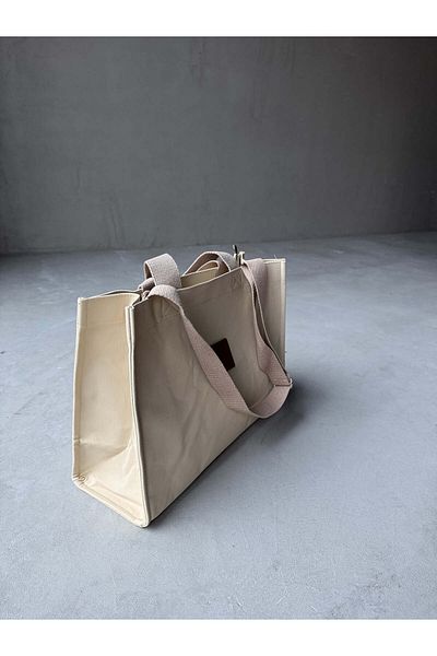 Cappmoda ÇNT-3010 Geantă de umăr cu etichetă de dimensiuni mari de culoare piatră