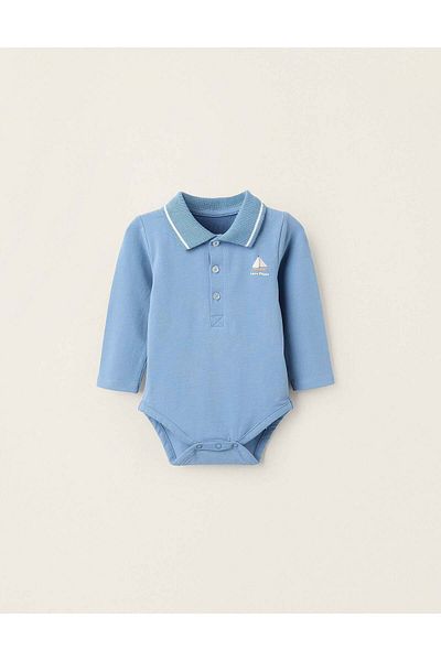 Ziddy Bodysuit-Polo for newborn boys 'Sailing Boat', Blue