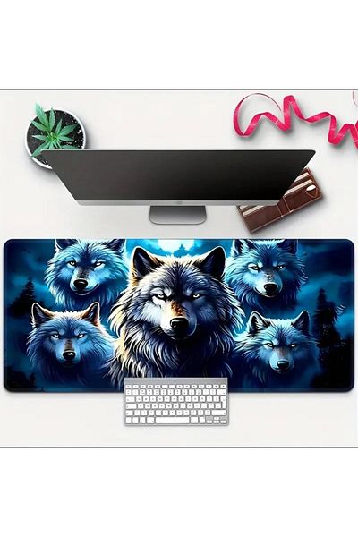 sgeteknoloji 70X30 CM 5 WOLF DESIGN BAZĂ ANTIALUNECĂ SPEED SURFACE PLAYER MOUSE PAD GAMING