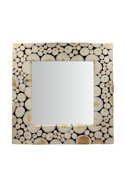 BM GİFT DESİGN Wall mirror, teak frame, square, 50cm