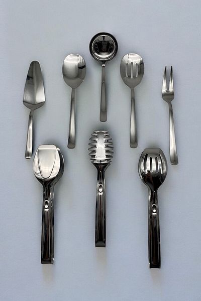 Fiyakalı Ürünler Atölyesi 18/10 Stainless Steel 8-Piece Serving Set - Silver Colander, Ladle, Shovel, Fork, Spoon and Tongs
