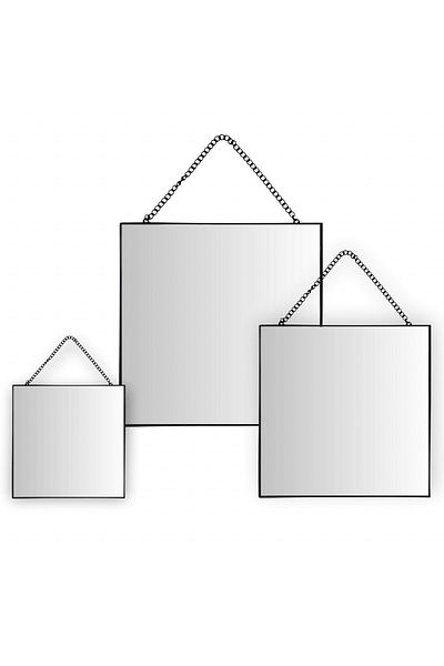 BM GİFT DESİGN Wall mirror, square frame, black color - set of 3 pieces 20/30/35cm