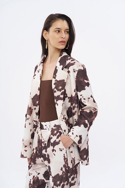 Çnru Oversized Blazer Jacket with Front Buttons, Double-Breasted Collar Pattern