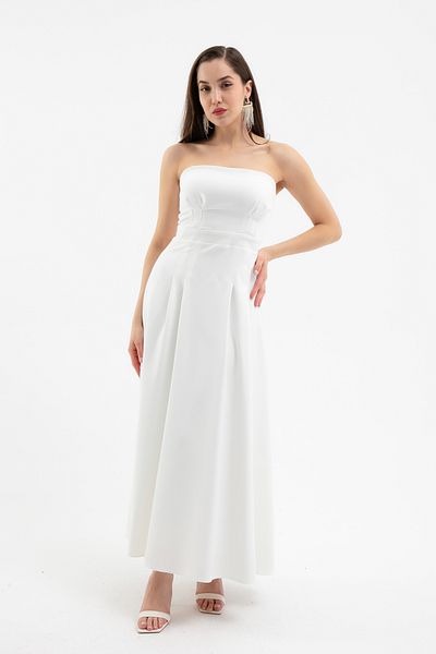 Lafaba Women's White Strapless Neck Midi Dress