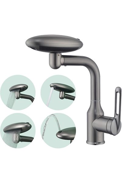 COOYA Water Tap, 4 Modes Single Hole, 360° Rotating Single Handle, with 1/2" Hose,  for Bathroom, Kitchen