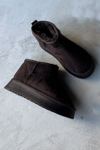 Cappmoda AYK-1001 Κοντές μπότες με χοντρή σόλα από γούνα σε καφέ πικρό
