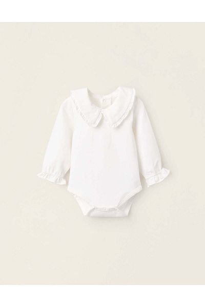 Ziddy Bodysuit with Frills for Newborn Girls, White
