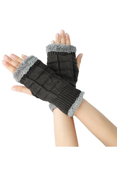 Choice Dark Gray Winter Warm Fleece Thick Gloves Knitted Arm Warmers Wool Women Autumn Fashion Fingerless W