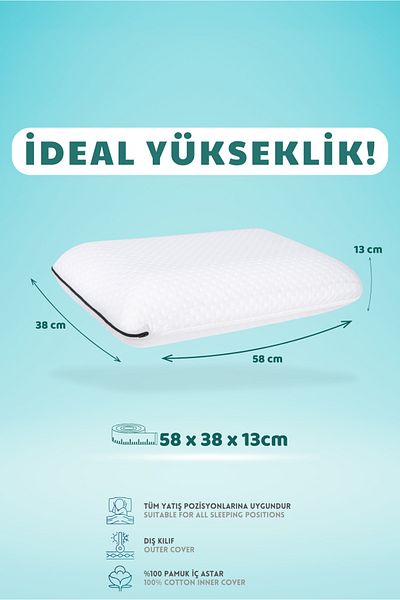 VİSCOTEX Visco Orthopedic Pillow with Neck Support, 58X38X13Cm, White