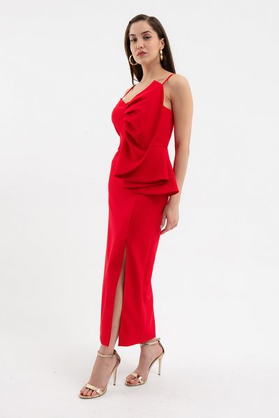 Lafaba Women's Red Hanging Neck Detailed Midi Dress