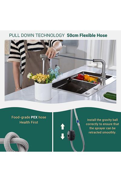 COOYA Water Tap for Kitchen, with Pull Out Spray, with 2-Mode Sprayer 360°Rotation, Hot or Cold Available