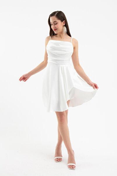 Lafaba فستان سهرة قصير من الساتان بفتحة بيضاء للنساء وفستان التخرج