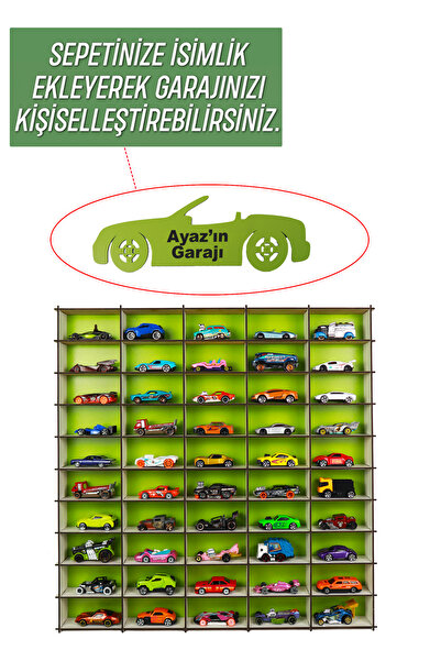 kutuTR 50 Araçlık Ahşap Duvar Rafı ( Hotweels ve Matchbox ) (İsim Yazdırmak İ...
