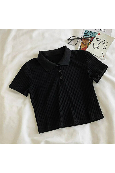 NATUFIAN STORE تي شيرت نسائي محبوك بياقة بولو وأزرار