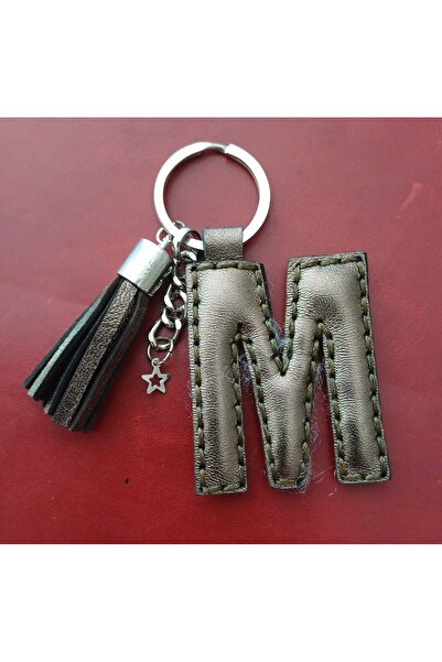 Durush Collection سلسلة مفاتيح من الجلد الطبيعي باللون البرونزي بحرف "M".