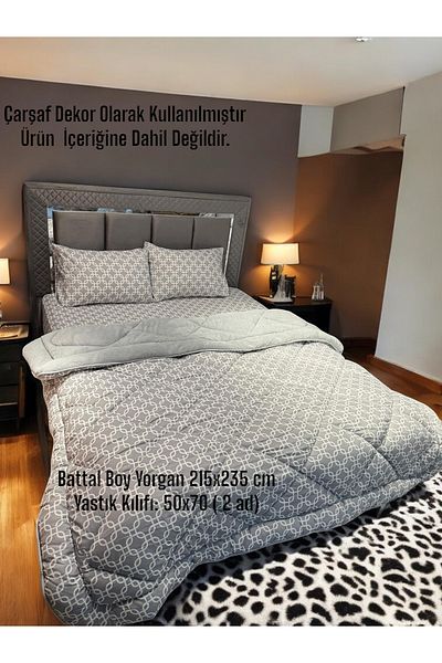 BlueMaison King Size Welsoft Quilt Set (with 2 Pillowcases) Gray Chain