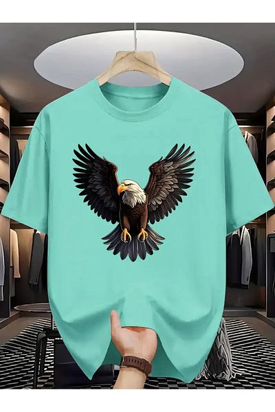 aynewmoda Men's Summer Short Sleeve Eagle Printed T-Shirt, Casual O Neck T-Shirt