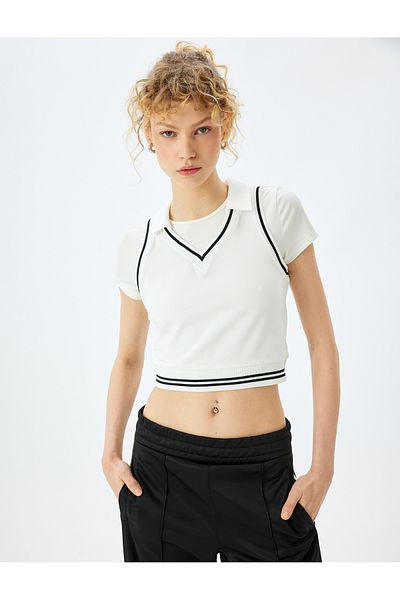Koton Slim Fit Sleeveless Polo Neck Crop T-Shirt