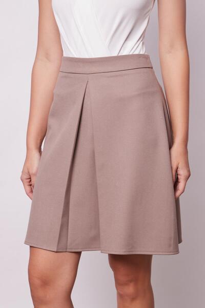 Jument Women's High Waist Lightweight Lycra Fabric Pleated Knee Length Bell Skirt-Mink