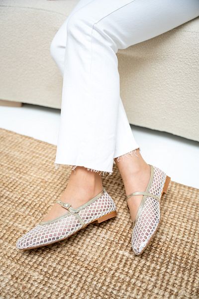 LAMİNTA Laura Gold Buckle Mesh Women's Ballerinas