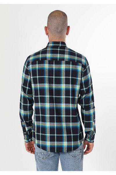Colin's Regular Fit Shirt Neck Plaid Men's Navy Blue Long Sleeve Shirt
