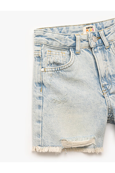 Koton Pamuklu Bol Kalıp Saçaklı Paça Denim Şort