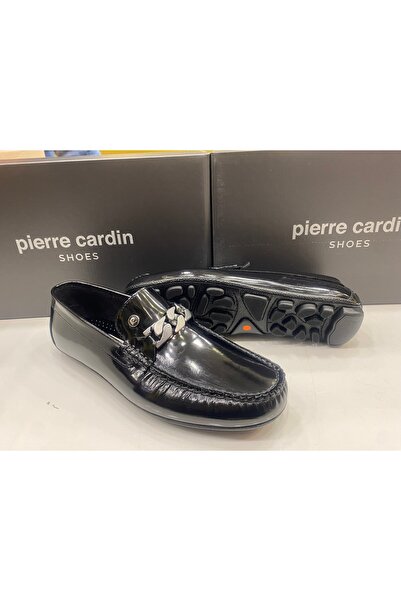 Pierre Cardin Ανδρικές μπαλαρίνες από γνήσιο δέρμα μαύρο λουστρίνι με αξεσουάρ