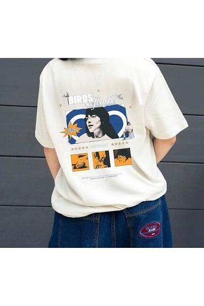 weywot Billie Eilish "Birds of a Feather" Song Front/Back Printed Oversize Beige T-Shirt