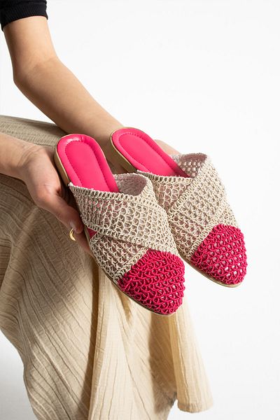 Moda Devrin Fujia Braided Cross Closed Women's Slippers Home and Outdoor Slippers