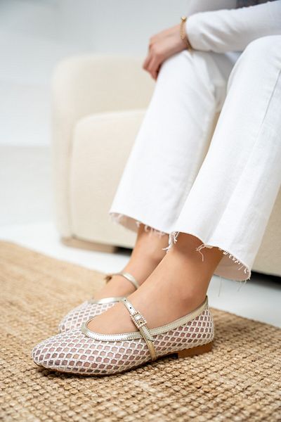 LAMİNTA Laura Gold Buckle Mesh Women's Ballerinas