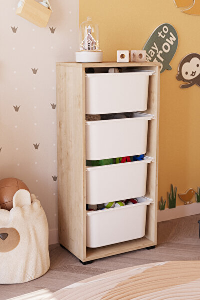 OBİ Atölye 4 Derin Sepetli Çok Amaçlı Oyuncak Dolabı - Safir Meşe
