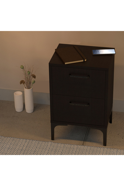 Mahmayi Modern Black Stand with 2 Soft-Close Drawers for Living Room/Bedroom - Easy Assembly