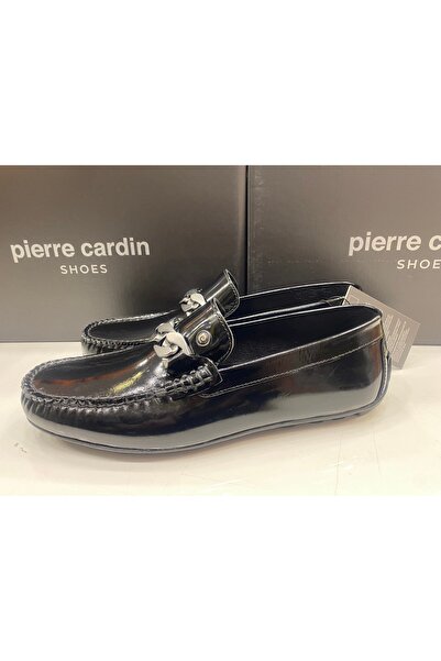 Pierre Cardin Ανδρικές μπαλαρίνες από γνήσιο δέρμα μαύρο λουστρίνι με αξεσουάρ