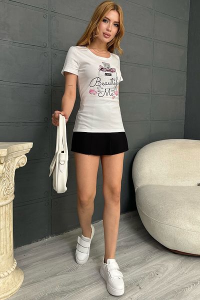 RICH GLAM Perfume Printed Crystal Stone Large Size Short Sleeve Stylish Comfortable Cotton Women's T-Shirt T-Shirt