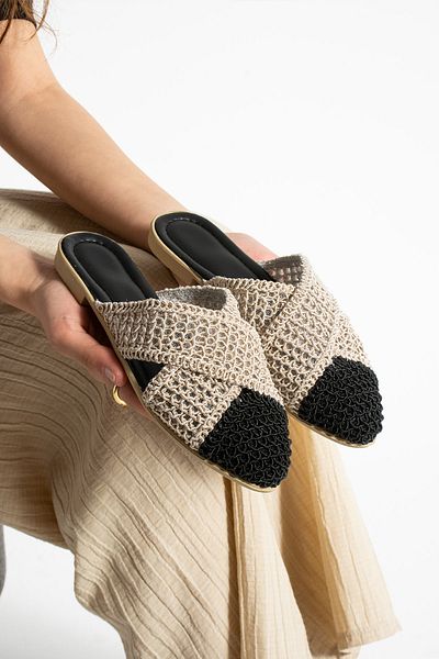 Moda Devrin Μαύρες πλεκτές γυναικείες παντόφλες για εσωτερικούς χώρους και εξωτερικούς χώρους