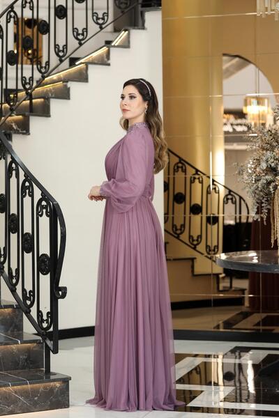 SUBU TASARIM Seyran Evening Dress Dusty Rose Tbsfvm2003